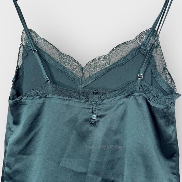 Abercrombie Satin Lace Cami Green Button Back Flowy Feminine Tank Top - Picture 6 of 7